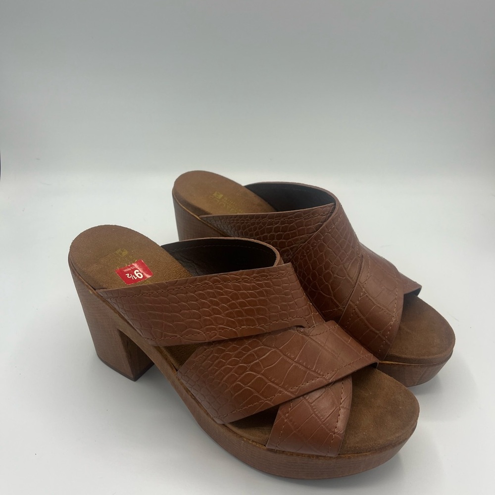 White Mountain Brown Mules with Chunky Heel